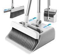 JUPPLIES Escoba y Recogedor Plegable 3 en 1 con Cepillo Extraíble y Limpiacristales Oculto - Mango Telescópico de 126 cm y Rotación de 180º - Limpieza del Hogar Oficina