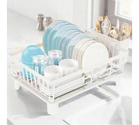 JUPPLIES Escurreplatos Inoxidable 38 × 29 × 15 cm - Drenaje Automático 360°, Soporte Extraíble para Cubiertos y Portavasos - Encimera Seca y Ordenada, Blanco