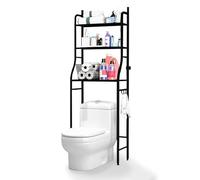 JUPPLIES Estanteria Baño sobre Inodoro (47×26×153 cm) - Mueble Baño WC de 3 Niveles con Patas Regulables y Soporte Antivuelco - Estante de Almacenamiento Impermeable, Organizador para Toallas - Negro