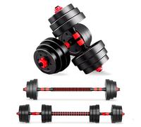 JUPPLIES Juego de Mancuernas Ajustables 2 en 1-10kg 20kg 40kg - Kit de Pesas con Barra Recta Ajustable y Antideslizante - Pesas y Mancuernas Discos Recubiertos y Agarre Antideslizante - 20 kg