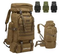JUPPLIES Mochila Tactica Militar 80L - Oxford 600D Impermeable IPX5 con Sistema MOLLE, Cremalleras Reforzadas y Gran Capacidad para Senderismo, Camping, Crossfit, Gimnasio - Khaki
