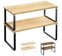 JUPPLIES - Pack 2 Organizador Cocina Estante para Especias - Organizador Armario Cocina Multiusos - Estanteria Cocina de Almacenamiento Apilable con Diseño de Bambu y Metal 19.5x29.7x15.8 cm
