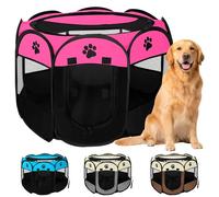JUPPLIES Parque para Perros Plegable 114x114x58 cm - Corralito Portátil de Tela Oxford Impermeable para Mascotas Medianas - Ideal para Viajes, Juegos o Descanso en Casa y Exterior - Rosa