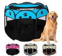 JUPPLIES Parque para Perros Plegable 114x114x58 cm - Corralito Portátil de Tela Oxford Impermeable para Mascotas Medianas - Ideal para Viajes, Juegos o Descanso en Casa y Exterior - Azul