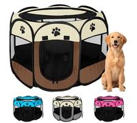 JUPPLIES Parque para Perros Plegable 114x114x58 cm - Corralito Portátil de Tela Oxford Impermeable para Mascotas Medianas - Ideal para Viajes, Juegos o Descanso en Casa y Exterior - Marrón