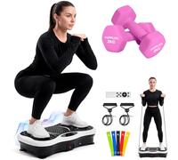 JUPPLIES Plataforma Vibratoria 200W - 5 Modos, 99 Velocidades, Bluetooth, Mando y 5 Bandas Elásticas - Plataforma Vibración Muscular para Adelgazar y Tonificar (Plataforma + 2 Mancuernas de 2kg)