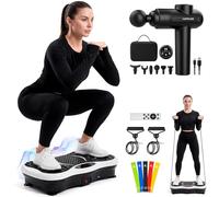 JUPPLIES Plataforma Vibratoria 200W - 5 Modos, 99 Velocidades, Bluetooth, Mando y 5 Bandas Elásticas - Plataforma Vibración Muscular para Adelgazar y Tonificar (Plataforma + Pistola Muscular)