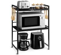 JUPPLIES Soporte Microondas 77,5×39×36,2 cm - Estantería Microondas Extensible 39-60 cm - Mueble Microondas Cocina de Acero Antióxido con 8 Ganchos - Estante Reforzado de Alta Capacidad para Encimera