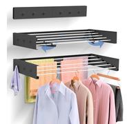 JUPPLIES - Tendedero Pared Plegable Retractil 100cm con Perchero Lateral - Tendederos Plegables de Pared para Interior o Exterior - Diseño Compacto de 30 kg de Capacidad - (100cm, Negro)