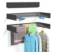 JUPPLIES Tendedero Pared Plegable Retractil 120cm - Tendederos Plegables de Pared para Interior o Exterior - Ahorra de Espacio con Diseño Compacto de 30 kg de Capacidad (Negro, 120cm)
