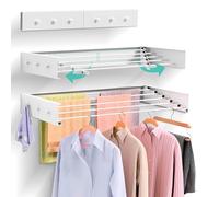 JUPPLIES - Tendedero Pared Plegable Retractil 80cm con Perchero Lateral - Tendederos Plegables de Pared para Interior o Exterior - Diseño Compacto de 30 kg de Capacidad - (80cm, Blanco)