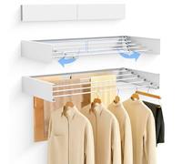 JUPPLIES Tendedero Pared Plegable Retractil 80cm - Tendederos Plegables de Pared para Interior o Exterior - Ahorra de Espacio con Diseño Compacto de 30 kg de Capacidad - (80cm, Blanco)