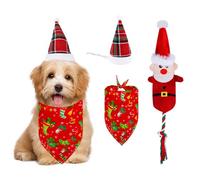 JUPSK 3 pañuelos para Perros, Gorro de Navidad y Juguete de Peluche para Perros chirriantes, Juguetes para Masticar Rellenos con Cuerda de algodón, Gatos y Perros pequeños