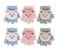 Jupsk 3 Pares Guantes de Invierno para Niñas, Guantes Térmicos Dedos Completos Manopla para Infantiles Niño Pequeño 1-3 Años （Oso