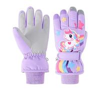 Jupsk Guantes para Niños de Esquí Invierno Manopla Impermeable Térmicos Mitones Ski Gloves para Niñas Niños de 3 a 5 años (Morado Unicornio)