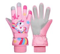 Jupsk Guantes para Niños de Esquí Invierno Manopla Impermeable Térmicos Mitones Ski Gloves para Niñas Niños de 3 a 5 años (Rosa Unicornio)