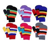 Jupsk Guantes para niños pequeños Manopla de punto cálidos de invierno Magic Stretch Colorful Striped Baby Mitones para niños y niñas 1 2 3 4 años, 6 pares