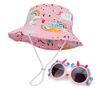 Jupsk Juego de Gorro y Gafas de Sol de Unicornio para niños, Gorro de Playa con Gorro de Verano, Gafas de Sol Plegables con protección UV y Marco de Silicona para niñas de 2 a 5 años