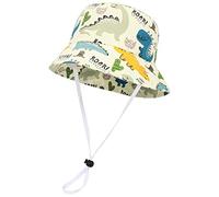 Jupsk Sombrero de Cubo para Niños, Sombrero de Verano para el Sol, Sombrero de Playa con Protección Solar, Sombrero de Aventura con Correa Ajustable, Patrón de Dinosaurio para 1 a 4 Años,Amarillo