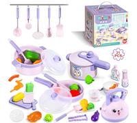 JUQG 31Pcs Accesorios de Juguetes de Cocina para Niños, Juguetes de Cocina con Ollas y Sartenes, Juego de Roles de Chef Infantil para Niños y Niñas de 3 4 5 6 7 8 Años