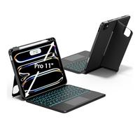 JUQITECH - Funda con teclado táctil para iPad Pro 11 M4 2024, Magic Multi-Touch Trackpad con retroiluminación y teclado inalámbrico para iPad Pro de 11 pulgadas con soporte magnético para lápiz