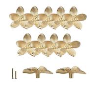 Juqoyue 12 Pomos de Cajón con Forma de Flor Dorada, Pomos de Pétalos para Armarios de Cocina, Pomos de Tocador, Tiradores de Cajones de Armarios y Muebles