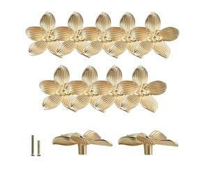 Juqoyue 12 Pomos de Cajón con Forma de Flor Dorada, Pomos de Pétalos para Armarios de Cocina, Pomos de Tocador, Tiradores de Cajones de Armarios y Muebles