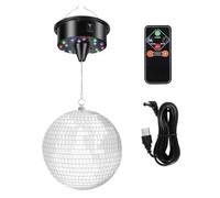Juqoyue Bola de Discoteca Colgante de 7,8 Pulgadas con Luz LED, Bola de Espejo de Discoteca Giratoria, Decoración de Bola de Discoteca para Fiestas en Interiores