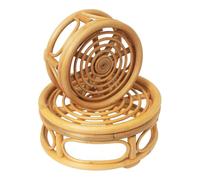 Juqoyue Elevadores Decorativos Redondos de Tejido de Ratán Bohemio para Plantas de Interior, Soporte Moderno para Plantas, Soporte Corto de Mimbre para Plantas, Paquete de 2