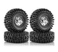 Juqoyue Juego de 4 Llantas de Goma con de Metal Beadlock de 120mm y 1,9 Pulgadas para Coche RC Crawler TRX4 D90 D110 Axial SCX10 1/10, Color Plateado