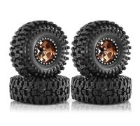 Juqoyue Juego de 4 Llantas de Goma con de Metal Beadlock de 120mm y 1,9 Pulgadas para Coche RC Crawler TRX4 D90 D110 Axial SCX10 1/10, Bronce