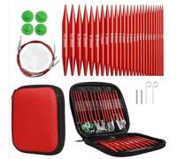 Juqoyue Juegos de Agujas Circulares de Tejer de Aluminio, 26 Piezas, Agujas de Ganchillo Intercambiables con Estuche de Crisantemo, Accesorio de Costura