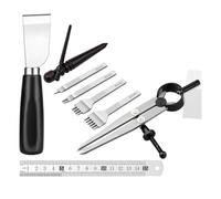 Juqoyue Kit de Herramientas para Trabajar el : Punzón de Costura de de 1/2/4/6, Compás de, Herramienta de Geometría y Regla de Acero para Manualidades de Bricolaje