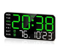 Juqoyue Reloj de Pared Digital Grande de 8,4 Pulgadas, Despertador LED con Dígitos Grandes, Fecha, Temperatura, Horario de Verano, para Habitación, Dormitorio, Regalo, Verde