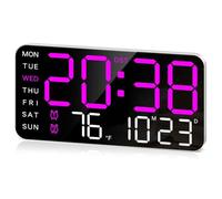 Juqoyue Reloj de Pared Digital Grande de 8,4 Pulgadas, Despertador LED con Dígitos Grandes, Fecha, Temperatura, Horario de Verano, para Habitación, Dormitorio, Regalo,