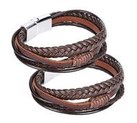 Juqrelith Pulsera de Cuero Trenzado PU, Diseño Vintage, Botón Magnético, Pack de 2, Pulsera DIY Hecha a Mano - Cómoda y Segura, Ideal para Viajes y Eventos Casual (Hebilla de aleación negr marrón)