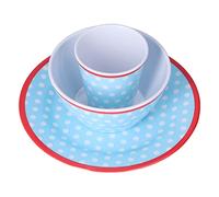 Juqrelith Set de 3 Piezas de Vajilla para Ensalada, de Frutas, Tazón y Vaso, Melamina Resistente, Colores Brillantes - Duradero, Ideal para Hogar y Restaurantes (puntos azul claro)