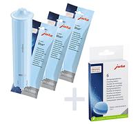 Jura Claris Blue+ Juego de filtros de agua - 3 filtros + 6 pastillas de limpieza para cafeteras automáticas Jura compatible con C60, E8, A1, ENA Micro, Z6, S8, Z8, WE6, WE8