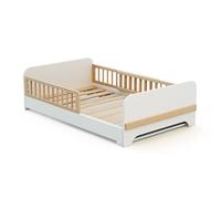 JURABABY - Cama Infantil Convertible de Madera 80x140/165/190 CARROUSEL - Blanco, Cama Convertible en 3 Longitudes, Somier de láminas, barreras anticaída, compacta