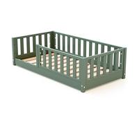 JURABABY SONHO - Cama infantil con suelo de madera, 70 x 140, color verde salvaje | Con barrera extraíble izquierda o derecha | Cama infantil con somier de láminas