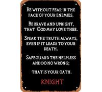 Juramento De Caballero: No Tengas Miedo Ante Tus Enemigos. Letrero De Metal Decoración Cartel De Chapa Divertido Cartel De Metal para Aire Libre Baño Clube 20X30Cm