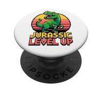 Jurassic Level Up Pixel Dinosaur Retro Gamer PopSockets PopGrip Adhesivo