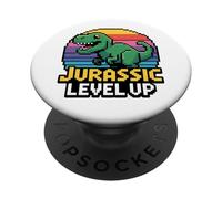 Jurassic Level Up Pixel Dinosaur Retro Gamer PopSockets PopGrip Adhesivo