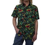 Jurassic Park Camisa de botones con estampado de raptor tropical para hombre, Negro "Tropical Raptor", Medium