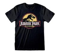 Jurassic Park Classic Logo Hombre Camiseta Negro L, 100% algodón, Regular