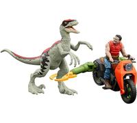 Jurassic Park Dennis Nedry + Velociraptor Dinosaurio 9 cm Track & Chase Pack World Mattel