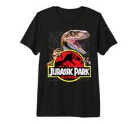 Jurassic Park Raptor Holding Colored Logo Camiseta Premium