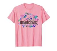 Jurassic Park Tropical Floral Logo Camiseta, Hombre, Rosado, XL