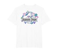 Jurassic Park Tropical Floral Logo Camiseta, Hombre Tallas Grandes, Blanco, 2X Alto