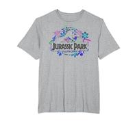 Jurassic Park Tropical Floral Logo Camiseta, Hombre Tallas Grandes, Gris Jaspeado, 4X Alto